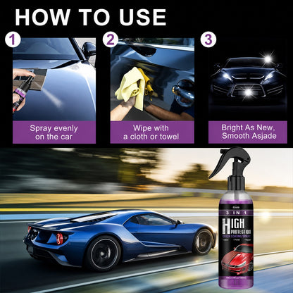 How to use: spray, wipe with a towel, buff to a shine
